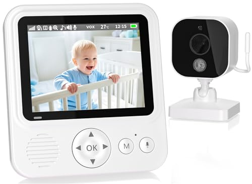 BURNNOVE Babyphone mit Kamera 720P IPS Video Babyphone ohne WLAN 2000mAh Akku 4X Zoom VOX-Modus Nachtsicht Temperaturalarm Gegensprechfunktion 8 Schlaflieder und 5 Wecker