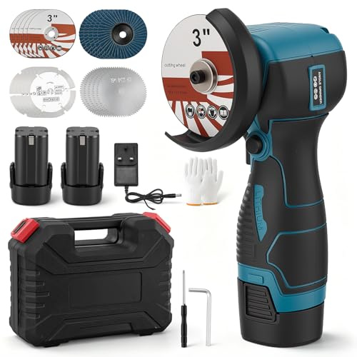 16.8V Angle Grinder Mini, Cordless Mini Grinder with 2x1500mAh Batteries, 19500RPM, 20 Discs Set (Metal/Wood/Stone) & Tool Box, Electric Grinding Machine for Cutting Polishing Sharpening