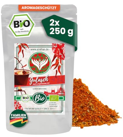 Azafran BIO Gulaschgewürz, Gewürz für Gulasch, Gulaschsuppe & Schmorgerichte, Gewürzmischung ideal für Rind oder Schwein 500g