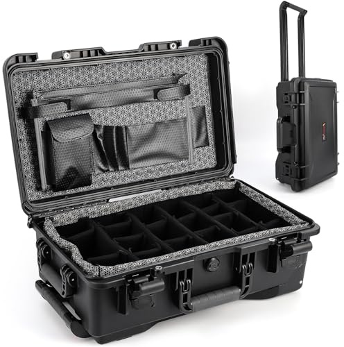 Glorlliant Heavy Duty Waterproof Camera Dry Box with Wheels, 22 x 14 x 9 Dustproof & Impact Resistant Hard Case, Padded Dividers for Camera Gear, Ideal for Diving & Outdoor Water Sports