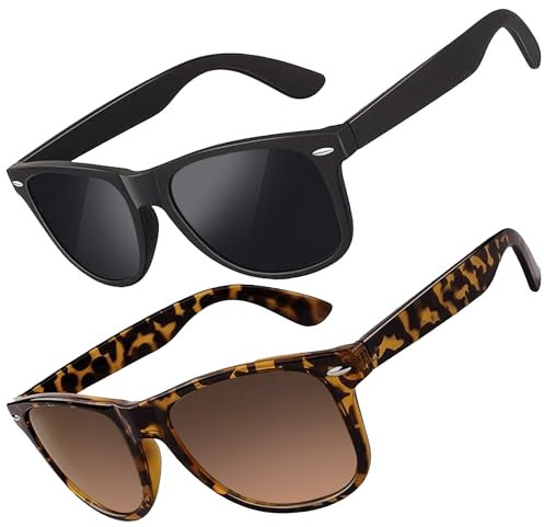 grinderPUNCH Polarisierte Sonnenbrillen, ideal zum Autofahren, 2er-Pack, schwarz und schildpatt Retro Sonnenbrille Herren Schwarz & Damen UV400