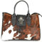 Belli Echt Leder Handtasche Damen Ledertasche Umhängetasche Henkeltasche in Glattleder, Kroko oder Strauss (Strauß) Prägung - 36x25x18 cm (B x H x T), Schwarz Matt Kroko Fell (Kuhmuster),