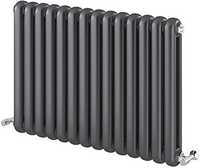 Edworth Horizontal Radiator | Curved Panel Double Column | Central Heating | Living Room Hallway Bathroom Kitchen Radiator | 600 x 860 | Anthracite