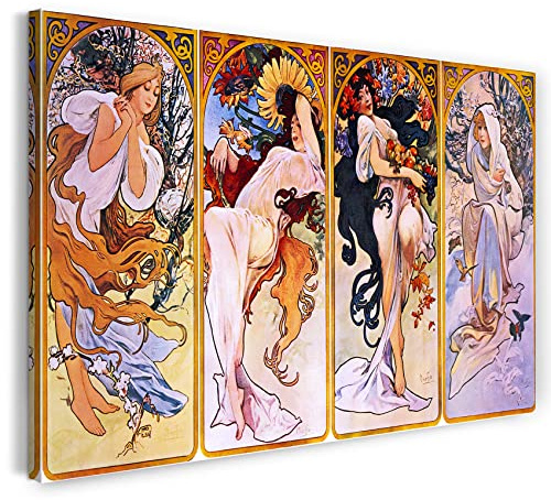 Printed Paintings Leinwand (80x60cm): Alfons Mucha - Vier Jahreszeiten