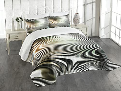 ABAKUHAUS Abstrakt Tagesdecke Set, Kreis Zebra-Streifen, Set mit Kissenbezügen farbfester Digitaldruck, für Doppelbetten 264 x 220 cm, Weiß Schwarz