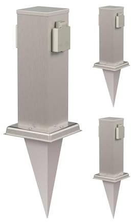 ledscom.de 3 Stück Garten-Steckdosen-Säule Polly mit Erdspieß für außen, IP44, 2-Fach, Edelstahl, eckig, 27cm