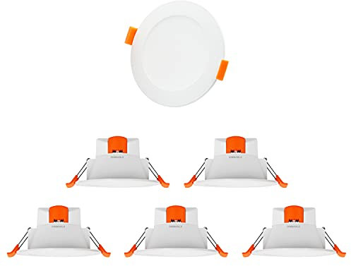 ENUOTEK Dimmbare 8W LED Einbau Flache Deckenleuchte Einbaustrahler Ohne Trafo IP44 Warmweiß und Kaltweiß Einstellbar vor Installation Lochdurchmesser 75-90MM 6er Lampen
