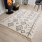 TAPISO Versay Teppich Shaggy Creme Grau Fransen Modern Ethno Design Karo Muster Boho Hochflor Langflor Wohnzimmer Schlafzimmer ÖKOTEX 120 x 170 cm