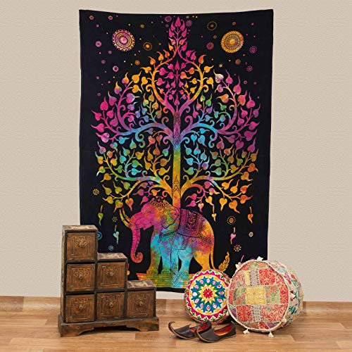 Kunst und Magie Tagesdecke Wandbehang Tuch Elefanten Mandala ca. 200 x 135 cm