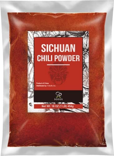 Soeos Sichuan - Chile en polvo, 16 oz (454 g), hojuelas de chile rojo picante, seco y triturado, chile en polvo de primera calidad para pizza, sopa, mariscos y pasta