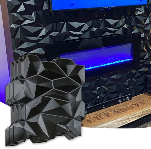 Art3d PVC 3D Diamant Wandpaneel Jagged Mattschwarz für Wohn- und Gewerbe-Inneneinrichtung