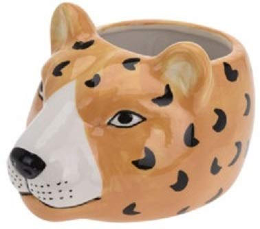 Muddy Hands Small Animal Head Ceramic Plant Pot Indoor Home Decorative Flower Succulent Cactus Herb Cover Holder Planter (Cheetah)