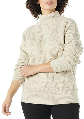 Amazon Essentials Damen Langarm-Pullover Für Den Winter, Soft-Touch-Zopfmuster Mit Trichterausschnitt, Beige, M