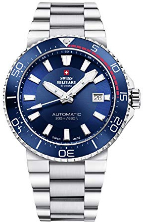 Swiss Military by Chrono Herren Uhr Armbanduhr Automatik Uhrwerk mit Edelstahl Metallarmband Analoge Herrenuhr Silber SMA34086.02
