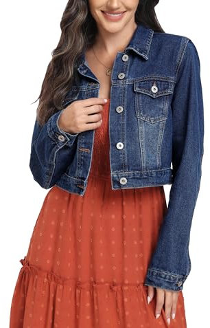 MISS MOLY Giacca in Jeans Donna Corta con Tasche Denim con Bottoni Bacio Blu Scuro Small