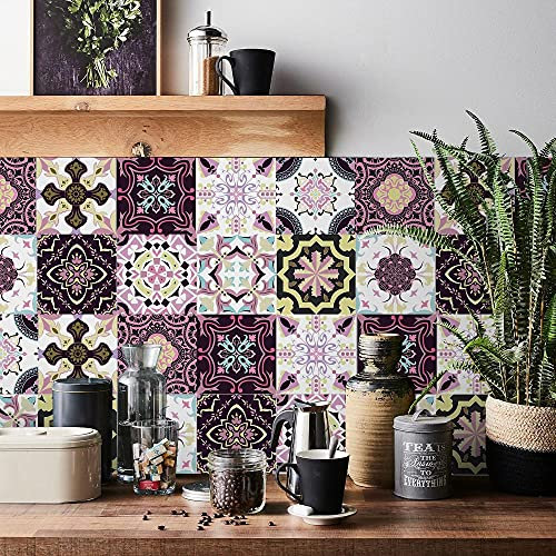 Fliesenaufkleber Bad 15x15 Lila Druck 24 Stück Klebefliesen Küchenrückwand Folie Selbstklebende Fliesen Fliesenaufkleber Küche Badezimmer Fliesenfolie Vinyl Selbstklebend Wasserdicht