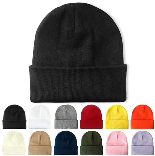 PFFY Beanie für Herren und Damen, Unisex, Strickmütze, Wintermütze, Schwarz, Einheitsgröße