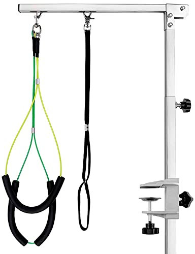 Kalolary Pet Grooming Arm with Clamp, Dog Grooming Loop Noose & Two No Sit Haunch Holder, 38 Inch Height Adjustable Arm for Large and Small Dogs Silver