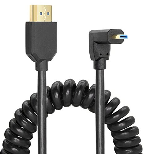 YACSEJAO Micro HDMI to HDMI Cable Coiled 8K HDMI 2.1 Telescopic Cable High Speed Cable Support 120Hz 48Gbps Dynamic HDR for Digital Cameras (Up)