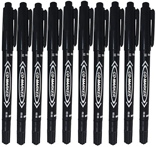 10 x BLACK Fine Tip Permanent Marker Pens Waterproof CD DVD OHP Dual End Nib Thin Pack Of 10 Plant Label Garden Labelling