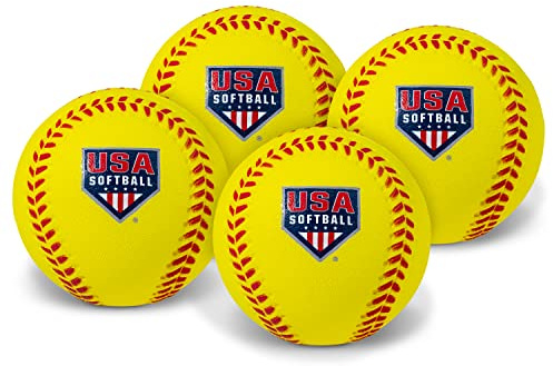 Franklin Sports Foam Practice Softballs - (4) USA Softball Official Size Foam Softballs for Kids - Squishy Soft Balls - Great for Youth Training + Practice