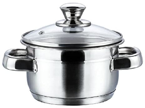 Nobel Stainless Steel Two Tone Casserole with Glass Vented Lid Heat Resistant Short Handles, Ideal for All Hobs. (Diameter 20 cm - 3 litres)