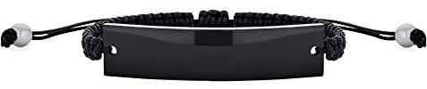 Bling Jewelry Bracelet d'identification unisexe personnalisable en corde tressée noire avec nom réglable pour femmes, hommes, adolescents en acier inoxydable plaqué noir.