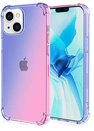 EASSGU Custodia per iPhone 13 (6.1 Inches), Cover Silicone TPU Colore Sfumato Trasparente, Custodia per Telefono Antiurto e Antigraffio - Blu Rosa