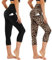 AMIYOYO Capri Leggings Damen mit Taschen 3/4 Sport Leggins High Waist Sporthose Blickdicht Elastisch 7/8 Yoga Hose Fitness Laufen für Outdoor 2er Pack(Schwarz+Leopardenmuster,L-XL=DE42-48)