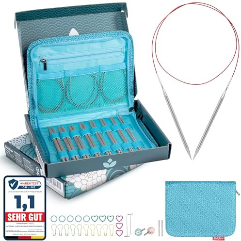 Knitfever® Austauschbares Rundstricknadel-Set - 8 Paar Stricknadeln: 2,5-6 mm - Inkl. Tasche zur Aufbewahrung für Strickbegeisterte
