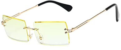 YOJUED Vintage Randlose Sonnenbrille für Damen und Herren Mode Retro Rechteck Brille UV400 Schutz(hellgelb)