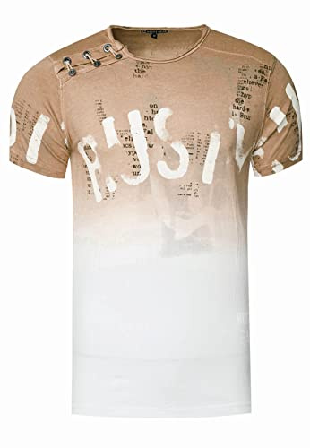 Herren T-Shirt mit Seitlicher Knopfleiste Verwaschen mit Farbverlauf Rundhals Stretch Herren-T-Shirt Casual Fit 288