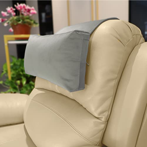 AmazeCov Non-Slip Head Pillow for Recliners - Neck Support Cushion with Velvet Cover for Pain Relief at Home, Office and Travel (Light Gray)