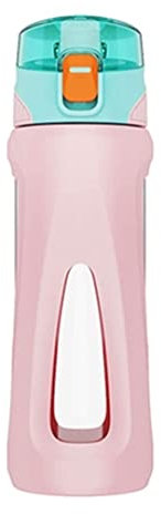 IRYZE Wasserflaschen Trinkflasche Sportflasche Wasserflaschen mit Silikonschutzhülsengymflasche, klare Wiederverwendbare Wasserflasche Wasserflasche (Color : Pink a, Size : 500ml)