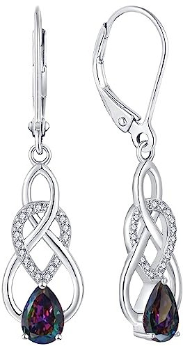 YL Damen Unendlichkeit Keltischer Knoten Tropfen Ohrringe 925 Sterling Silber Regenbogen Schwarz Zirkonia Ohrringe