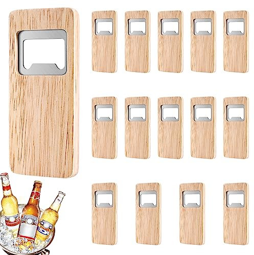 Ksrnsne 15Pcs Wood Bottle Openers Pack Wooden Handle Bottle Opener Engraved Personalised Beer Bottle Opener for Home Pub Outdoor Bartender Christmas Fathers Day Anniversary Birthday Gifts