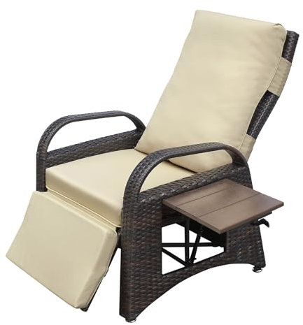 ART TO REAL Relaxsessel mit Liegefunktion gartenmöbel wetterfest,Positionen Höhenverstellbarer Relaxliege Garten,Liegestuhl Balkon Garten Rattan Sessel aus handgewebtem PE-Geflecht,Khaki