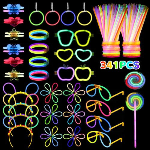 341 Pezzi Braccialetti Luminosi Fluorescenti Kit, Fluo Party Bracciali Luminosi Fluorescenti, Starlight per Bambini, Glow Stick Con connettore per Starlight Feste Matrimoni Decorazioni di Halloween
