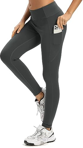 adorence Legging de Sport Femme - Leggings avec Poches (Taille Haute, Opaque & Doux) Pantalon Yoga - Gris,3XL