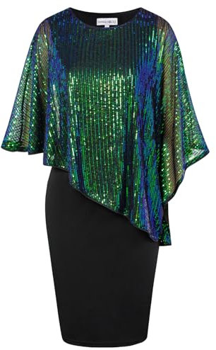 Hanna Nikole Damen Pailletten Festliche Kleider Partykleider Tunika Glitzer Abiballkleid Sequins Dunkelgrün XL