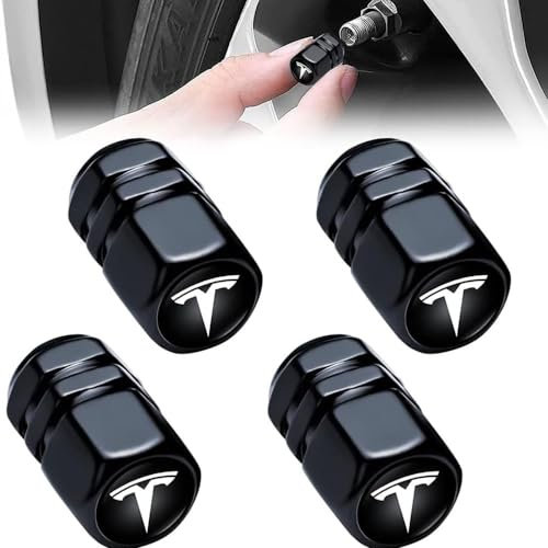 NDMUS 4 Stück Autoreifen Ventilkappen, für Tesla Model 3 Model S Model X Model Y Aluminiumlegierung Luftdicht Ventildeckel Ventil Kappen Auto Dekorations ZubehöR