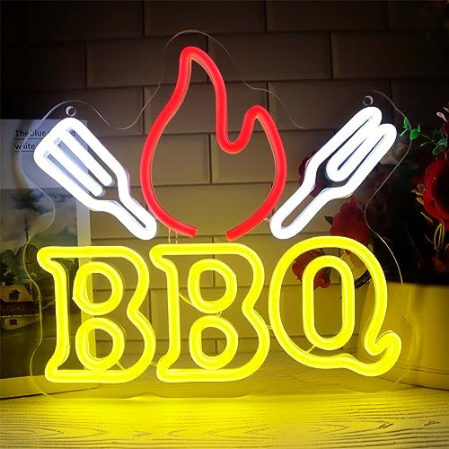 FINOTI néons pour Barbecue enseigne néon LED Kebab Panneau Ouvert pour Magasin de Barbecue veilleuse Murale pour Barbecue Restaurant néon Art Mural décoratif USB avec Interrupteur