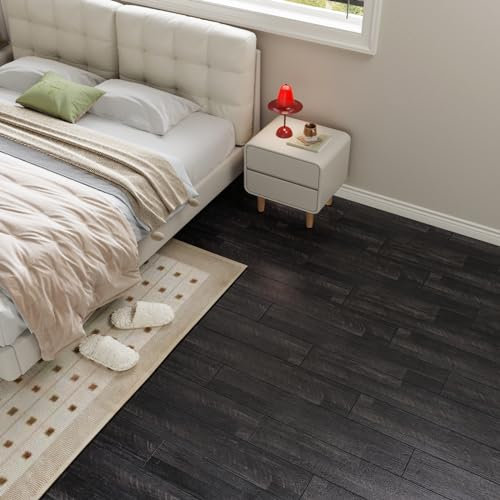 CRE8TIVE 24 Dielen PVC Bodenbelag Dunkelbraun Vinylboden Selbstklebend Holzoptik Wasserdicht Klebefliesen Boden Texturiert PVC Fliesen Selbstklebend für Küche Wohnzimmer Schlafzimmer 15cm x 90cm