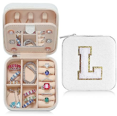 TINGN Geschenke für Mädchen - Reise Schmuckkästchen Weiß Buchstaben L Schmuckkästchen Klein Schmuckschatulle Personalisierte Geschenke für Frauen Mädchen Schmuck Damen Geburtstagsgeschenk für Frauen