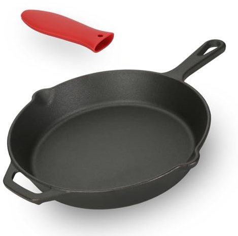 Cast Iron Skillets, Griddle Frying pan, with Silicone Hot Handle Holder, 10 Inch, Pre-Seasoned Non-Stick Cookware for Versatile Cooking - Oven, Stovetop, Grill, Campfire, Black