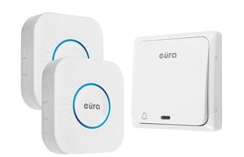 Eura Batterielose Funk-Türklingel CHILL-OUT WDP-82H2 von Eura, Außenbereich Wasserdicht Kabellose Klingel 100m Reichweite 58 Klingeltöne 4 Lautstärkestufen, zwei Empfänger