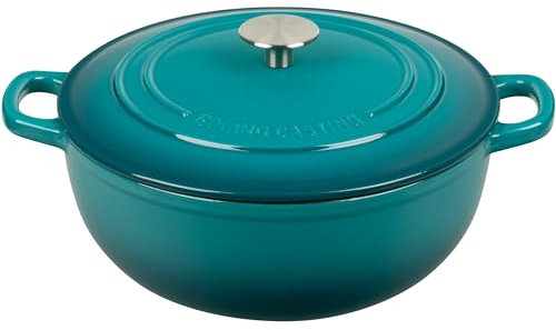 EDGING CASTING Enameled Cast Iron Dutch Oven Pot with Lid, 5 Quart, Round Dutch Ovens, Bread Oven Dual Handles, for Sourdough Bread Baking, Oven Safe up to 500°F, Darkcyan, D0-13