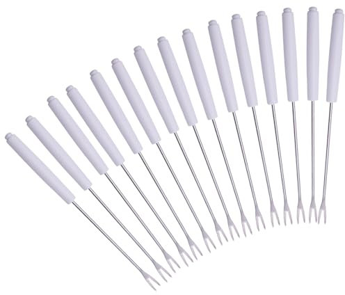 Xanewza Lot de 15 Fourchettes à Fondue au Fromage, Fourche Barbecue Extérieure en Acier Inoxydable, Poignée en Matériau PP, pour Le Fromage, Le Chocolat, La Viande de Fruits