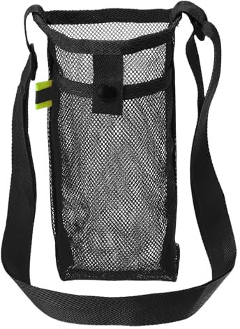 PATIKIL 22mmx13mm Water Bottle Bag, Mesh Portable Bottle Holder Carrier Adjustable Shoulder Strap for Sports Hiking Camping, Black