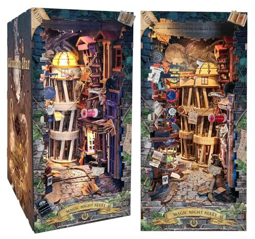 CRIOLPO DIY Book Nook Kit, Maison de poupée Miniature en Bois avec Meubles et lumière LED, Puzzle 3D en Bois, Serre-Livres d'art, Kit de Construction pour Les Personnes de Plus de 14 Ans
